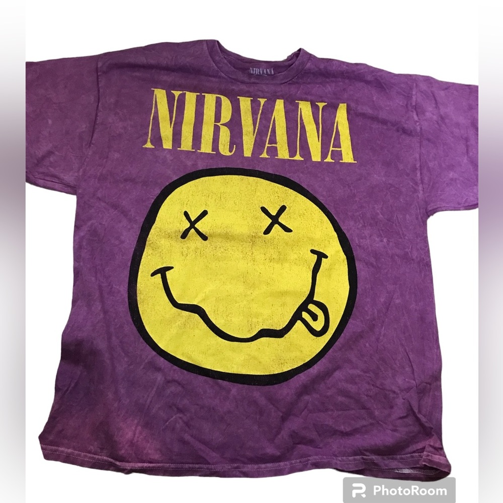 Urban Outfitters Nirvana Nevermind Kurt Cobain Purple Tee Yellow Smiley XL